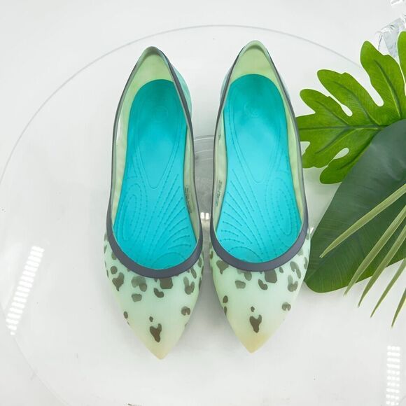 CROCS Womens Rio Ballet Flat Size 9 Leopard Fade Rubber Pointed Slip On Shoe - Picture 2 of 12